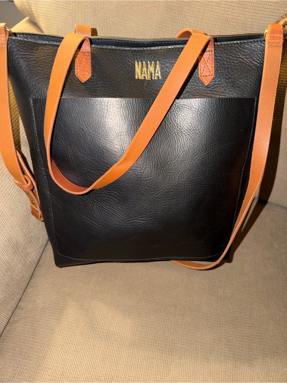 Madewell Black Tote with Tan Straps